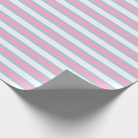 Roze, witte en parelblauwe strepen cadeaupapier (Hoek)