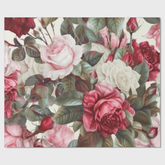  roze witte en rode rozen cadeaupapier (Vlak)