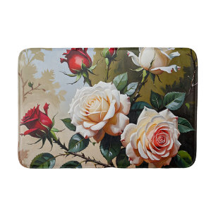 roze witte en rode rozen olieverfschilderij badmat