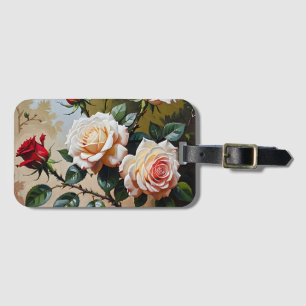 roze witte en rode rozen olieverfschilderij bagagelabel