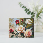 roze witte en rode rozen olieverfschilderij briefkaart (Staand voorkant)