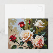 roze witte en rode rozen olieverfschilderij briefkaart (Voorkant / Achterkant)