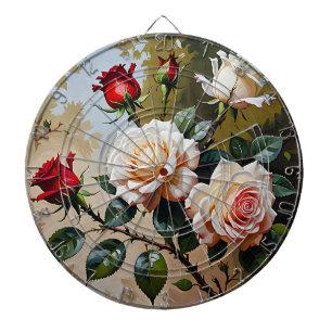  roze witte en rode rozen olieverfschilderij dartbord