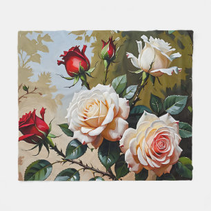 roze witte en rode rozen olieverfschilderij fleece deken