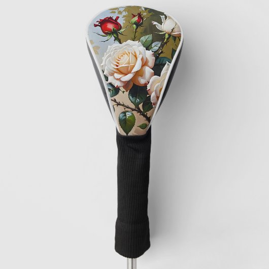 roze witte en rode rozen olieverfschilderij golfheadcover (Voorkant)