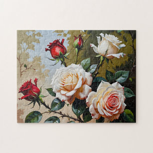  roze witte en rode rozen olieverfschilderij legpuzzel