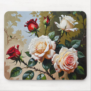  roze witte en rode rozen olieverfschilderij muismat