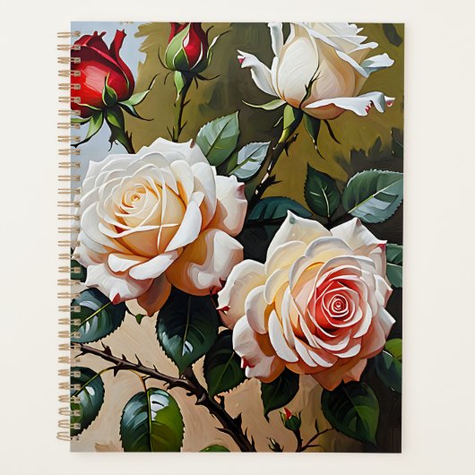 roze witte en rode rozen olieverfschilderij planner (Voorkant)