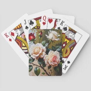 roze witte en rode rozen olieverfschilderij pokerkaarten