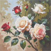 roze witte en rode rozen olieverfschilderij sticker (Voorkant)