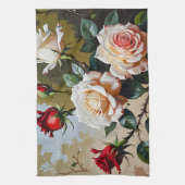 roze witte en rode rozen olieverfschilderij theedoek (Verticaal)