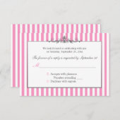 Roze, witte en zilverstripte reactiekaart RSVP kaartje (Voorkant / Achterkant)