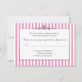 Roze, witte en zilverstripte reactiekaart RSVP kaartje