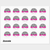 Roze, witte en zwarte Damask 1,5" ronde Sticker (Vel)