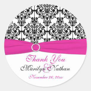 Roze, Witte, en Zwarte Damask 3"Ronde Sticker