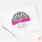 Roze, Witte, en Zwarte Damask 3"Ronde Sticker (Envelop)