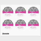 Roze, Witte, en Zwarte Damask 3"Ronde Sticker (Vel)