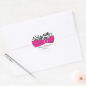 Roze, witte en zwarte Damask Heart Shape Sticker (Envelop)