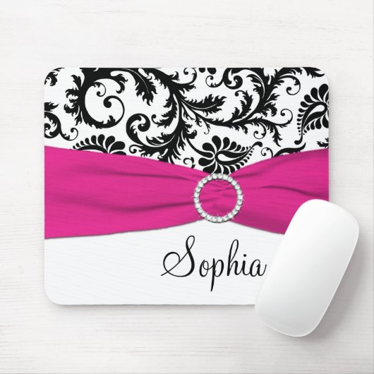 Roze, witte en zwarte Damask Mousepad Muismat (Met muis)