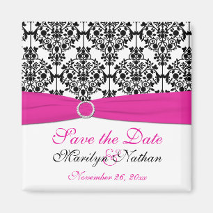 Roze, Witte en Zwarte Damask Wedding Favor Magnet