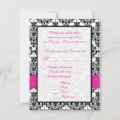 Roze, witte en zwarte damast RSVP kaart (Achterkant)