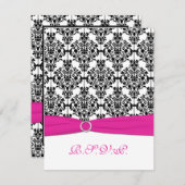 Roze, witte en zwarte damast RSVP kaart (Voorkant / Achterkant)