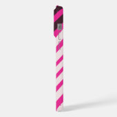 Roze witte en zwarte diagonale strepen iPhone hoesje (Linkerkant)