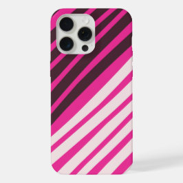 Roze witte en zwarte diagonale strepen iPhone 15 pro max case
