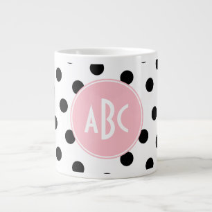 Roze witte en zwarte polka stippen monogram grote koffiekop
