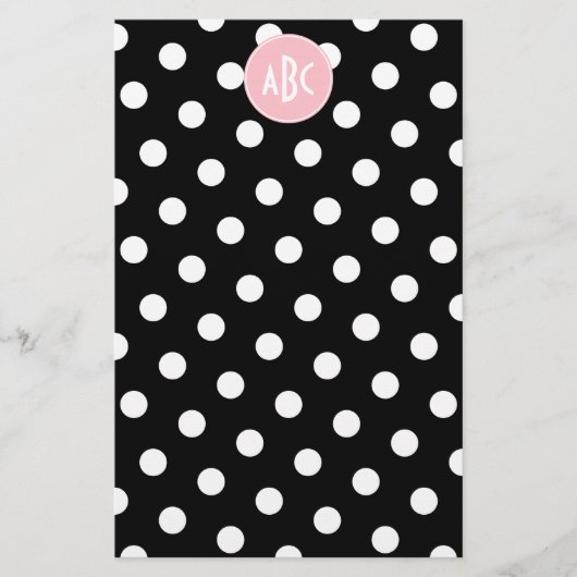Roze witte en zwarte polkadot-monogram briefpapier (Voorkant)