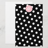 Roze witte en zwarte polkadot-monogram briefpapier (Voorkant / Achterkant)