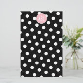 Roze witte en zwarte polkadot-monogram briefpapier (Staand voorkant)