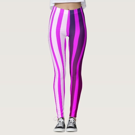 Roze witte en zwarte strepen leggings (Voorkant)