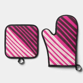 Roze witte en zwarte strepen ovenwant & pannenlap set