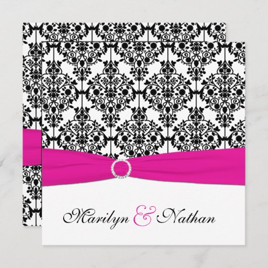 Roze, Witte en Zwarte Uitnodiging 2 van het Wedden (Voorkant / Achterkant)