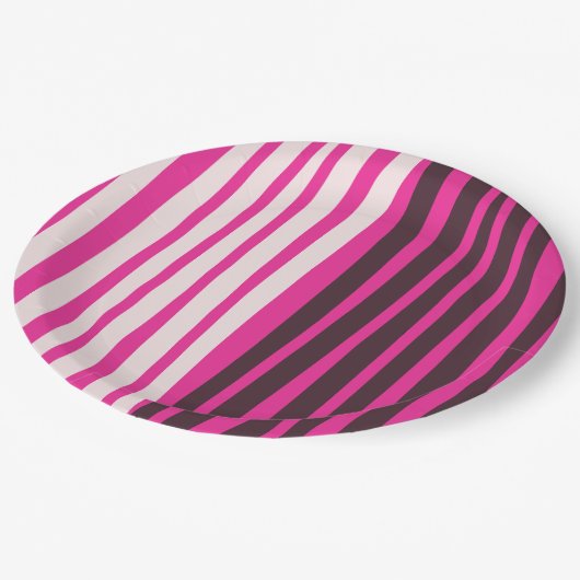 Roze witte en zwarte verticale strepen papieren bordje (Gekanteld)