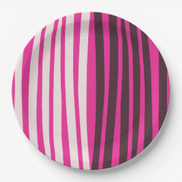 Roze witte en zwarte verticale strepen papieren bordje