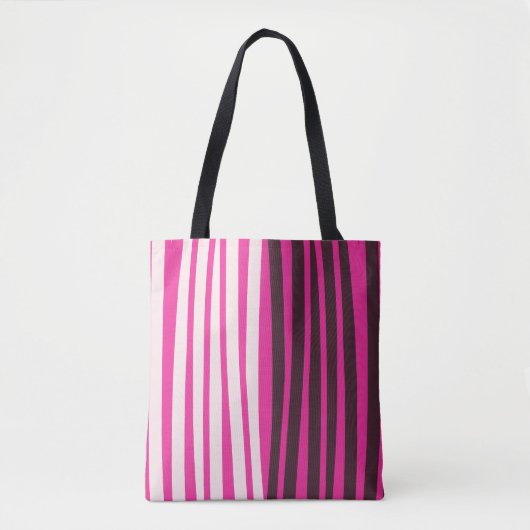 Roze witte en zwarte verticale strepen tote bag (Voorkant)