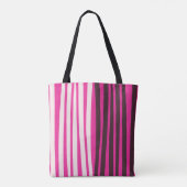Roze witte en zwarte verticale strepen tote bag (Achterkant)