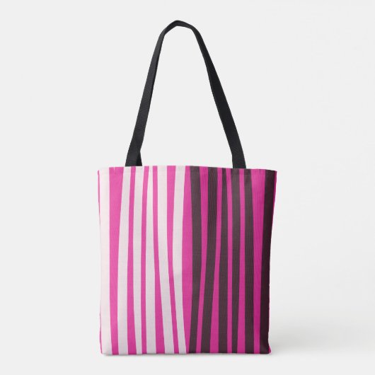 Roze witte en zwarte verticale strepen tote bag (Achterkant)