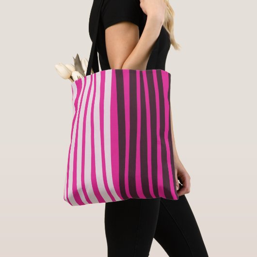 Roze witte en zwarte verticale strepen tote bag (Dichtbij)