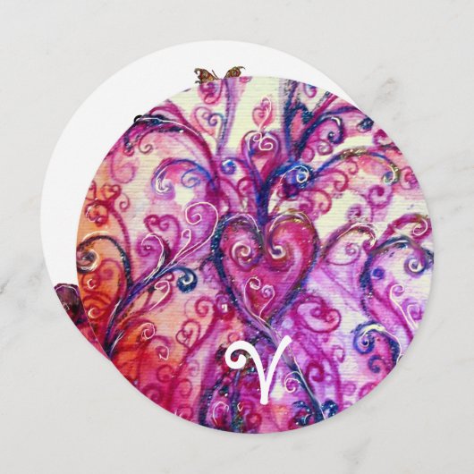 ROZE WITTE FANCY HART KRULLEN Bloemig Monogram Kaart (Voorkant / Achterkant)