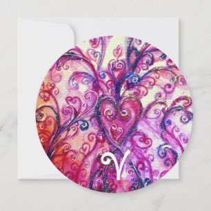 ROZE WITTE FANCY HARTEN Bloemig Monogram Kaart