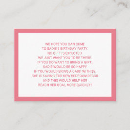 Roze Witte Fiver 5-dollar kinderfeest Informatiekaartje