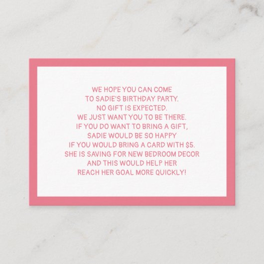 Roze Witte Fiver 5-dollar kinderfeest Informatiekaartje (Voorkant)