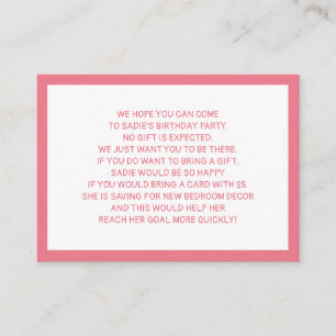 Roze Witte Fiver 5-dollar kinderfeest Informatiekaartje