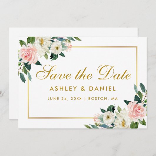 Roze witte flacon met de datum Gold Kaart (Voorkant / Achterkant)