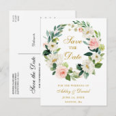 Roze witte flacon met goud sparen de datum aankondigingskaart (Voorkant / Achterkant)