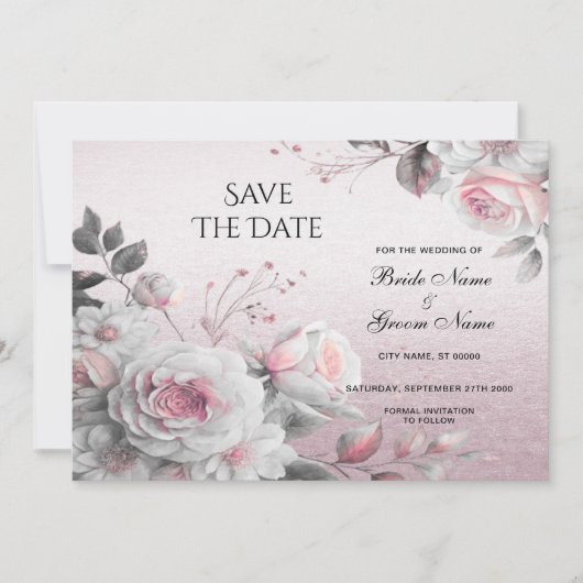 Roze, witte flacon, sla de datum op save the date (Voorkant)