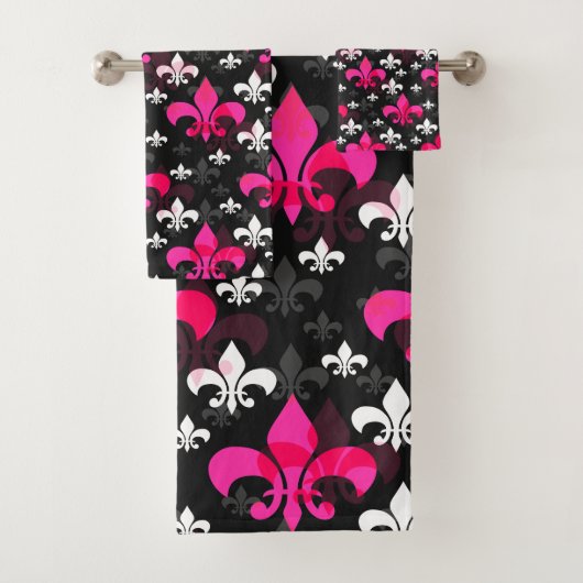 Roze Witte Fleur De Lis Bad Handdoek (Insitu)